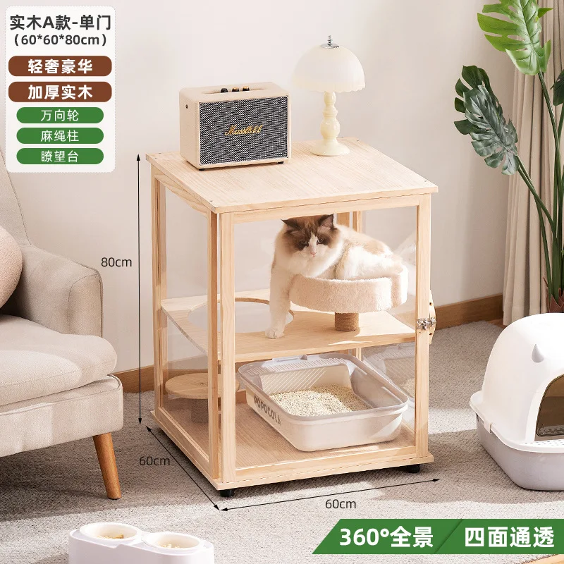 Cat Villa Solid Wood House Cat Cabinet Cage Luxury Double Layer Three Layer Cat Nest Climbing Rack