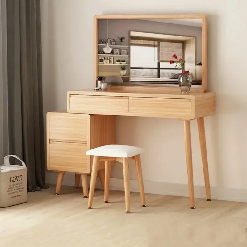 Popular Contestant Available Vintage Minimalist Style Dressing Table With Square Lighted Mirror 2 Drawers And 2 Cabinets