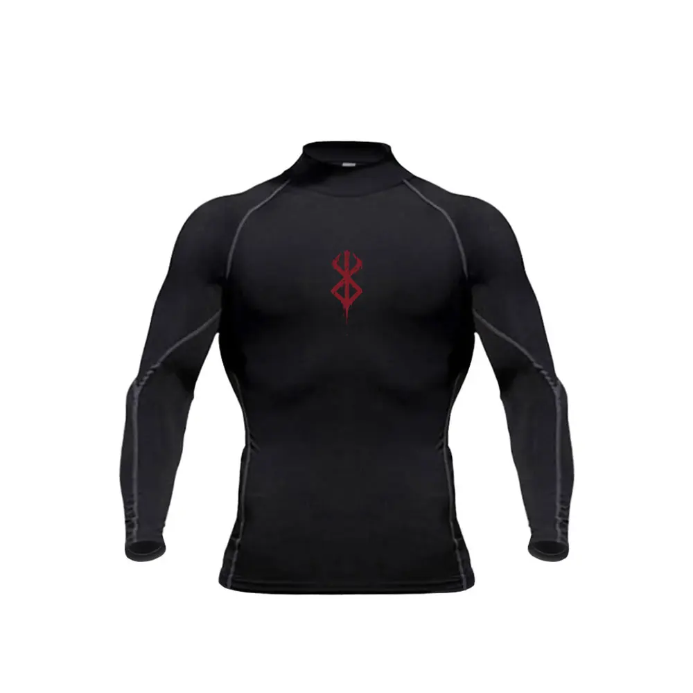 Men\'s Turtle Neck Compression Shirts Anime Berserk Gym Fitness Quick Dry Rashguard Muscle Athletic Running Workout Shirts