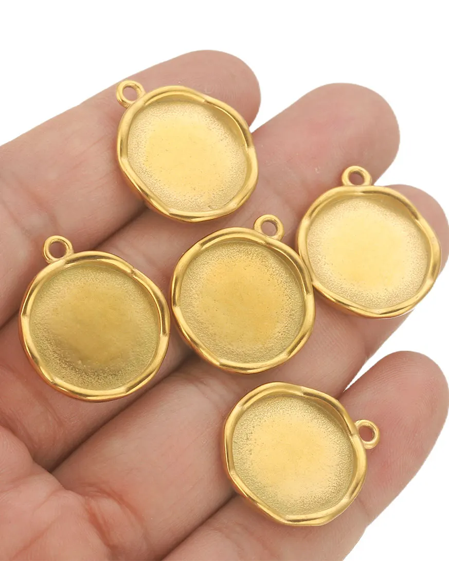 5pcs/lot Stainless Steel PVD GOLD Round Pendant Cabochon Base Setting Tray Blank Charms Mold for Jewelry Making Supplies Craft image 6