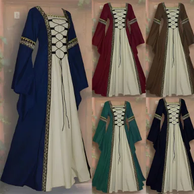 

Halloween Trumpet Sleeve Dress Performance Lady Costume Medieval Large Size Court Robe Women's Ethnic Stage Costume