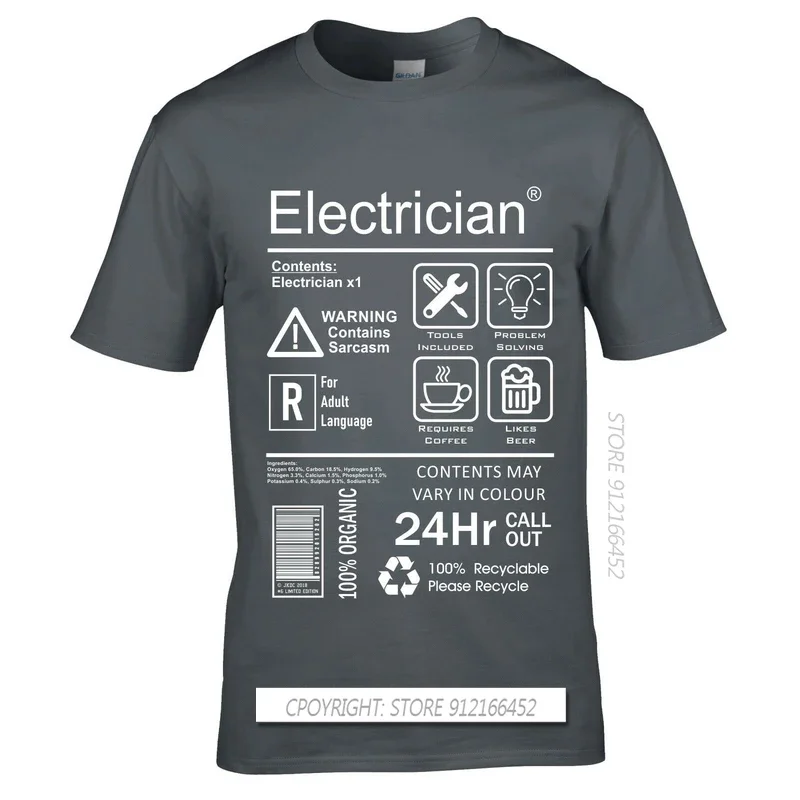 Funny Electrician Package Care Instructions Mens T-Shirts Top Electrical Engineer Summer Men O-Neck Tees Shirt 3D Print Tee