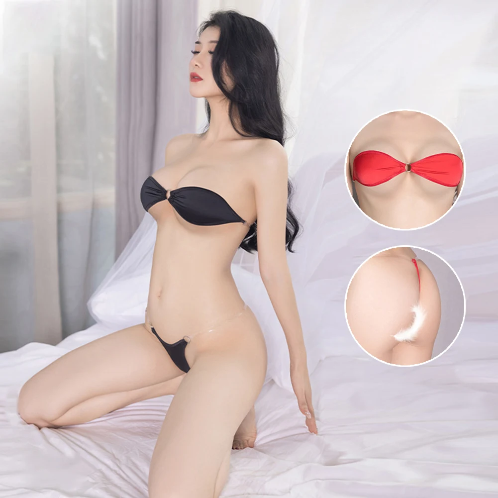 Women Mini Bikini Set Bra+g-string Adults Woman Tiny T-back Thongs Sexy Lady Erotic Lingerie Seamless Panties Silky Underwear