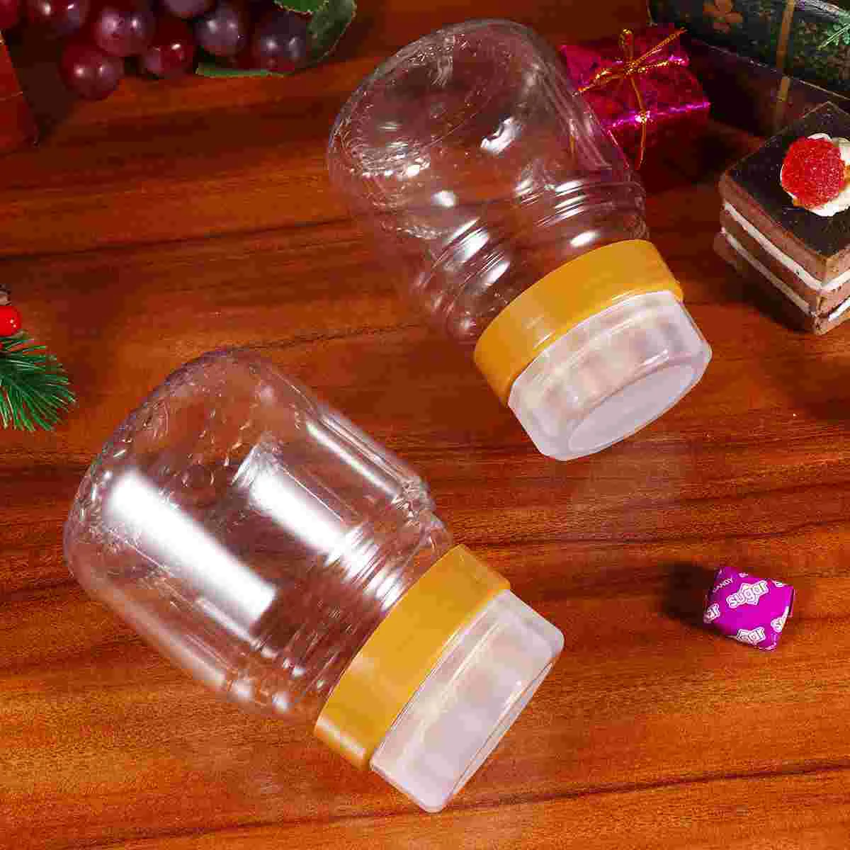 

4PCS Transparent Honey Bottle Plastic Liquid Food Jar Portable Food Packaging Bottle Household Honey Jar with Lid for Home