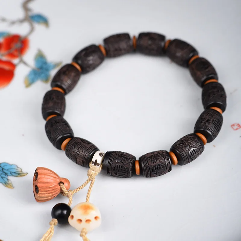 

Black Purple Sandalwood Drum Small Hole Buddha Hand String Carving Baifu Fashion Men s And Women Prayer Bead DIY Bracelet Woode