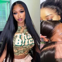 13x4 13x6 HD Lace Front Human Hair Wigs Straight 40 42 inch Glueless Bleached Knots Lace Frontal Wig Pre Plucked 4x4 Closure Wig