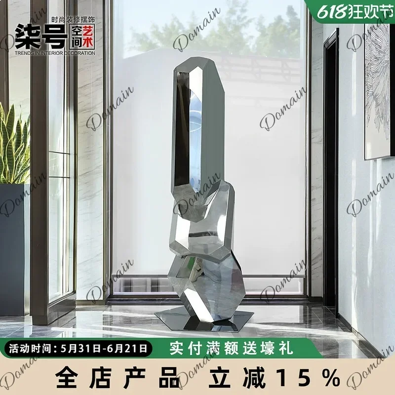 BJ Stainless Steel Geometric Stone Sculpture Floor Decor For Hotel Lobby Exhibition Hall Metal Art