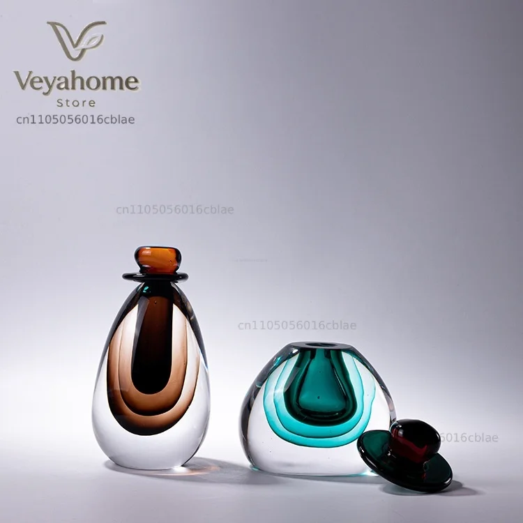 Glass Vase Double Stained Thick Glass Storage Tank with Lid Gradient Flower Vase Craft Terrarium Home Decoration Accessories