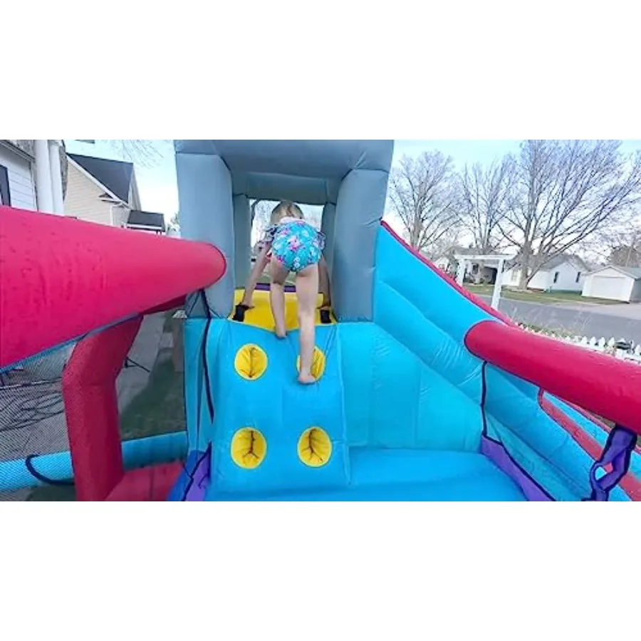 Aufblasbare Doppel-Wasserrutsche Hüpfburg für den Garten 10-in-1 Aufblasbarer Wasserpark mit Gebläse Planschbecken Kletterwand Multi-Spielbereich