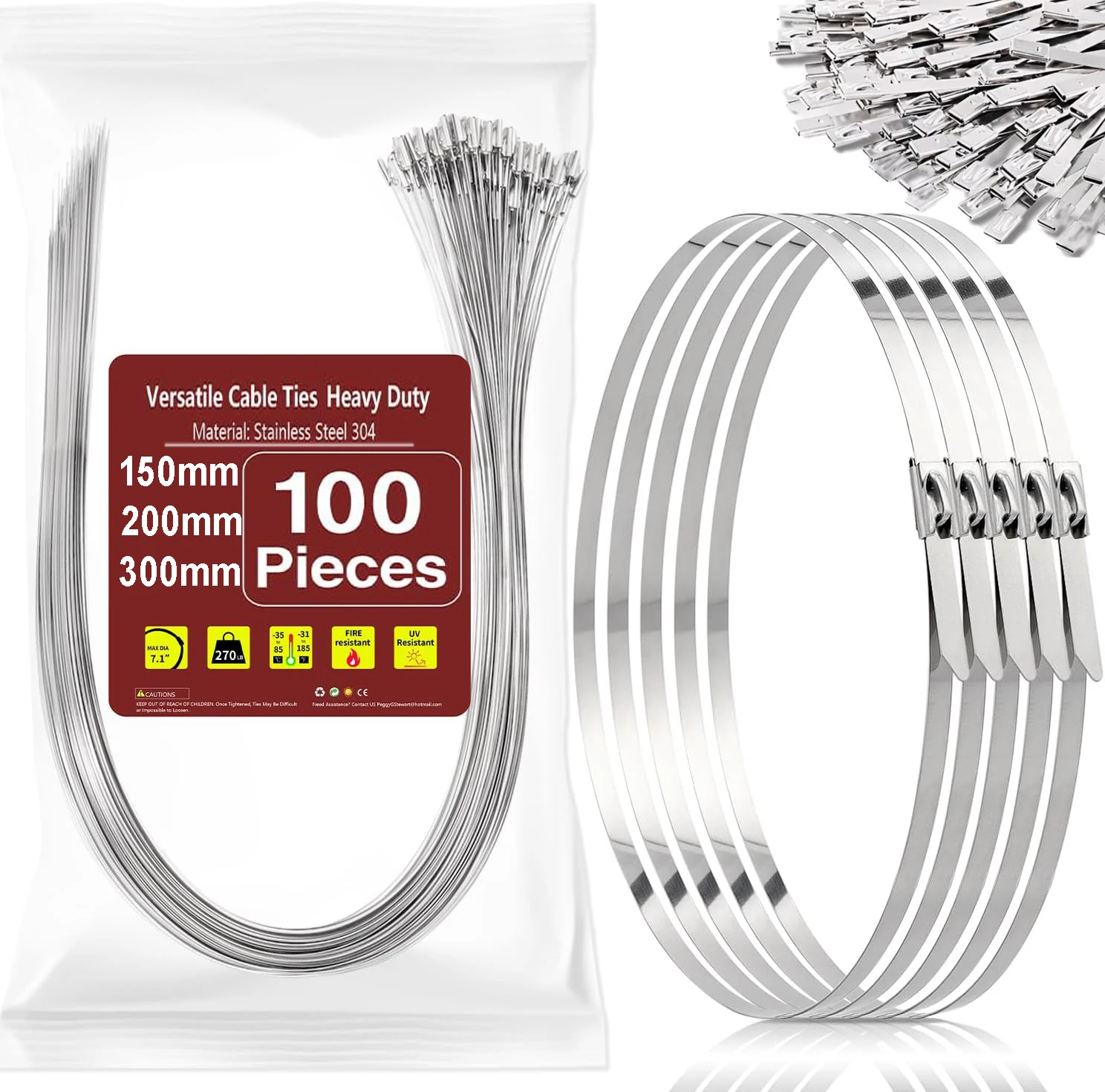 Stainless Steel Cable Zip Ties Metal Ties Strap Self-Locking Heavy Duty Cables Ties for Farms Pipes Roofs Outdoor Fence Rolls