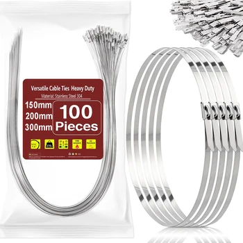 Stainless Steel Cable Zip Ties Metal Ties Strap Self-Locking Heavy Duty Cables Ties for Farms Pipes Roofs Outdoor Fence Rolls