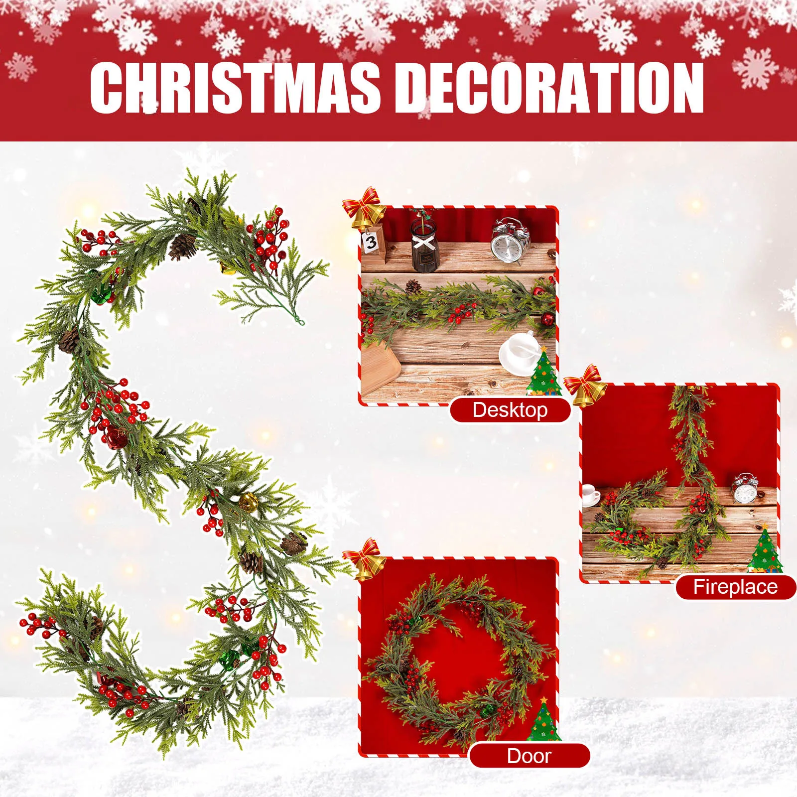 Christmas Garland Artificial Pine Garland For Outdoor Or Indoor Garden Green Fireplaces Holiday Party Decorations 1.8/1.9/2.7m
