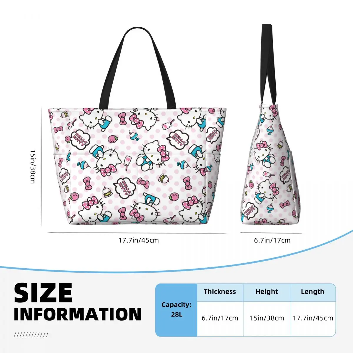 Borsa Tote personalizzata con fiocco rosa Hello Kitty Cat per donna borse da viaggio da spiaggia Kawaii Kitten Gym di grande capacità