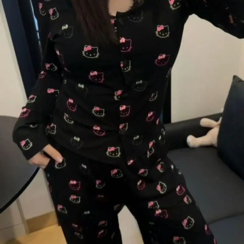 

Sanrio Hello Kitty Women's Sexy Pajamas Kawaii Cartoon Student Night Dress Long Sleeve Pants Sets Autumn Nightgown Home Clothes