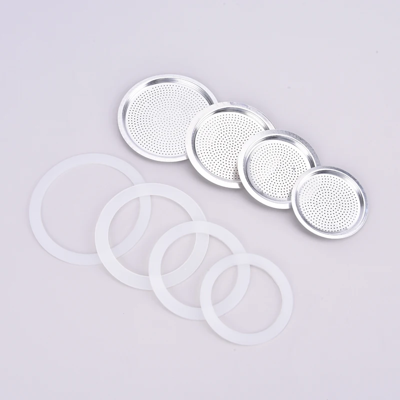 1set Stainless Steel  Moka Pot Coffee Bottle Gasket Filter Plate And Silicone Gel Ring Replacement Parts