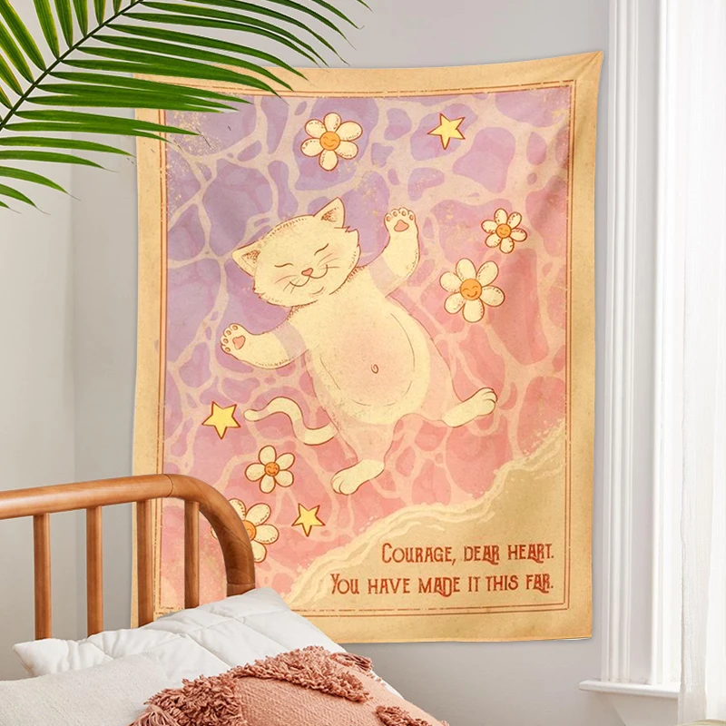 Cute cat Tapestry Wall Hanging Tarot Sun Moon dream Wall Art Tapestries for Living Room Kids Room Bedroom Room Decor Wall Art