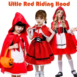 Halloween Little Red Riding Hood Costume For Girl With Cape Princess Dress Christmas Children Performance Ball Fairy Tale Outfit