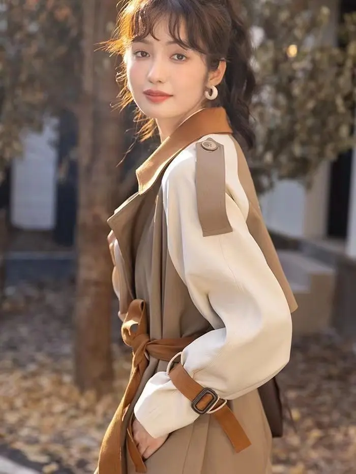 Kaki Color Women's Long Waistcoat Korean Style Suit Collar High Waist Type Button Element Pure Color Commute Pattern