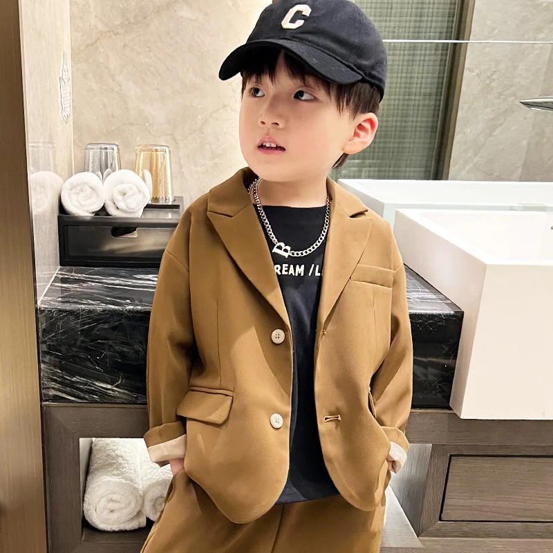 Children Wedding Performance Party Dress School Kids Performance Set Newborn Baby Boys Jacket Pants Necklace 3PS Photograph Suit