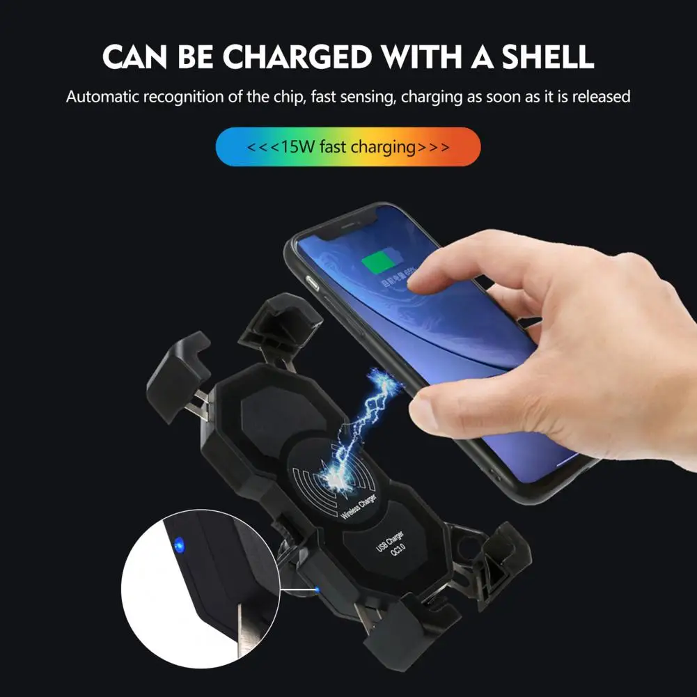 Phone Holder High-power 360 Degree Rotating Durable 15W Motorcycle Phone Holder Charger for Moped