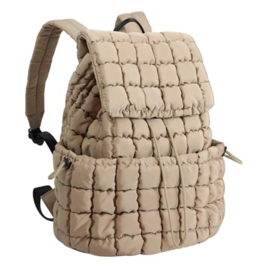 

Quilted Backpack Purse for Women Small Lightweight Puffer Puffy College Laptop Backpack Nylon Casual Bookbag Daypack Top Flap D