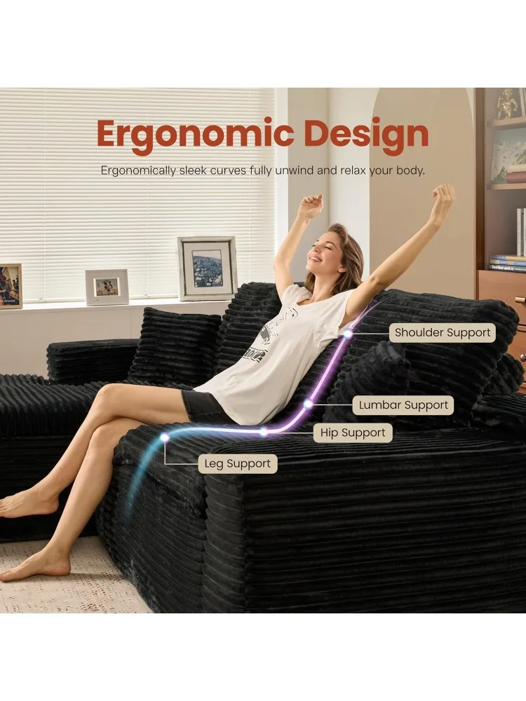 Модульный секционный диван 105 дюймов с утолщенной подушкой для сиденья, облачный диван с глубоким сиденьем, современные диваны L-образной формы с шезлонгом