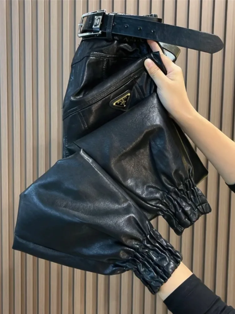 الخريف الشتاء السراويل الجلدية موضة عالية الجودة الساق يندبروف زائد المخملية هارين السراويل كل مباراة التخسيس بناطيل كاجوال النساء #3