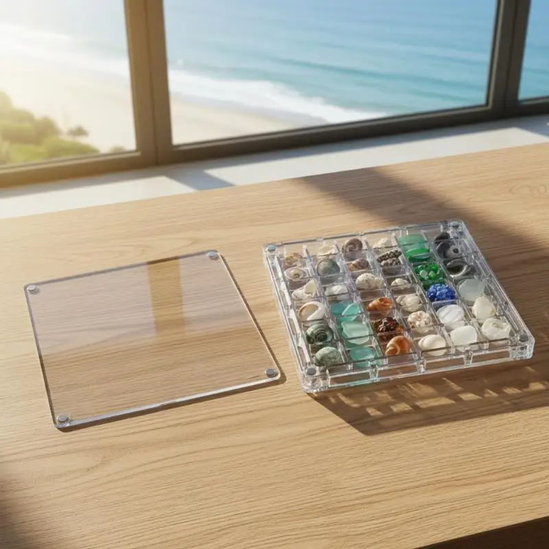 1Pcs 36 Grids Compartment Acrylic Magnetic Seashell Display Box Seashell Display Diamond Storage Box Small Craft Organizers