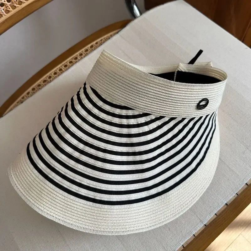 

Spring and summer ultra-light linen striped empty top hat children's sunshade big eaves hat foldable
