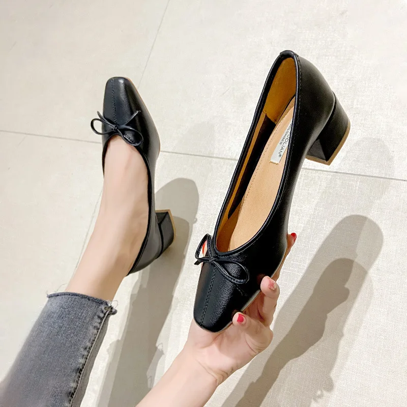 Bow Ballet High Heels Shoes Woman Basic Pumps 2022 Fashion  Round Bow Work Shoe Fashion Party Women Shoes Pump zapatos de mujer