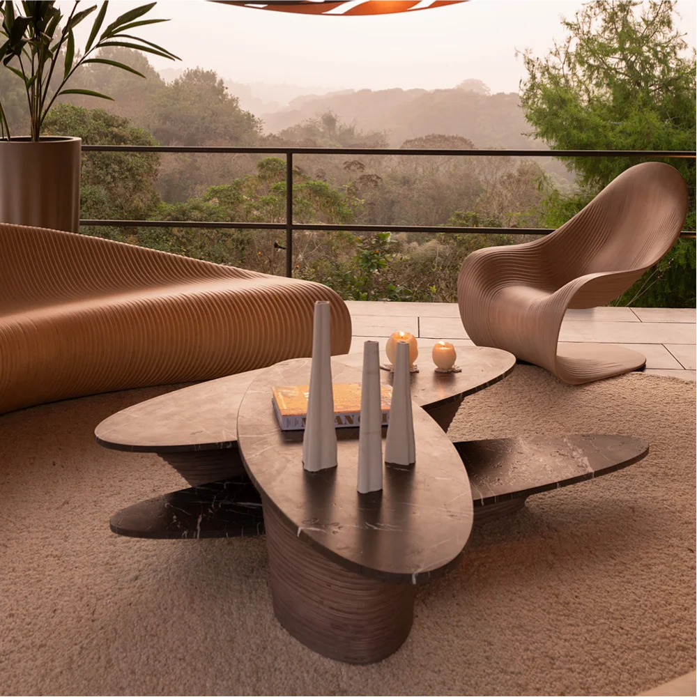

！@Coffee Table with Marble Top and Natural Wooden Base for Home Interior Relaxing Space Entertaining Guests