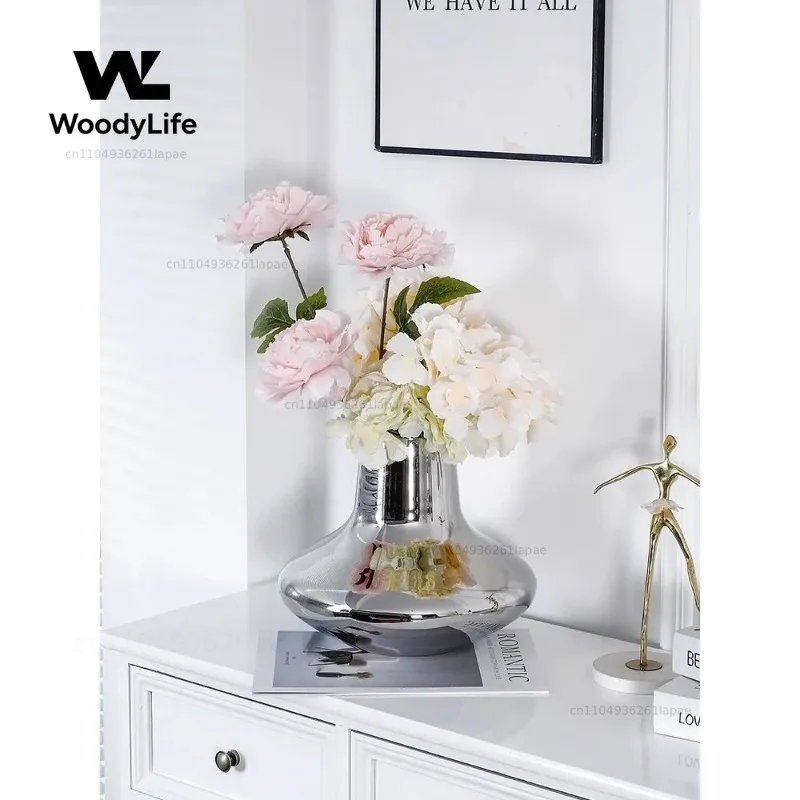 Northern Europe Light luxury High Appearance level Stainless Steel Vase Hotel Living Room Desktop Artistic Decoration Ornaments