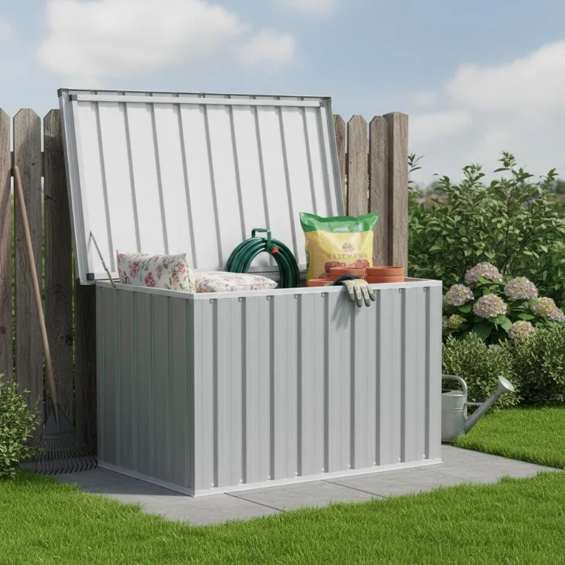 Cassapanca da giardino grigia 109x67x65 cm in acciaio zincato impermeabile 0,31m³ per cuscini e attrezzi da giardino