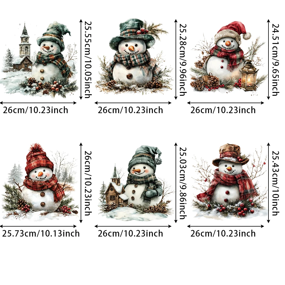 6-Piece Set of Exquisite Snowman Heat-Transfer Vinyl Decals, with Secure and Fade-Resistant Patterns, and Long-Term Durability