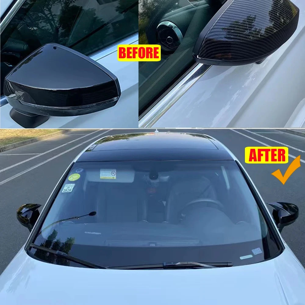 Rhyming 1 Set Adhesive Rearview Mirror Cover For Audi A3 S3 RS3 2013-2020 Glossy Black OX Horn Auto Rearview Mirror Cover Cap