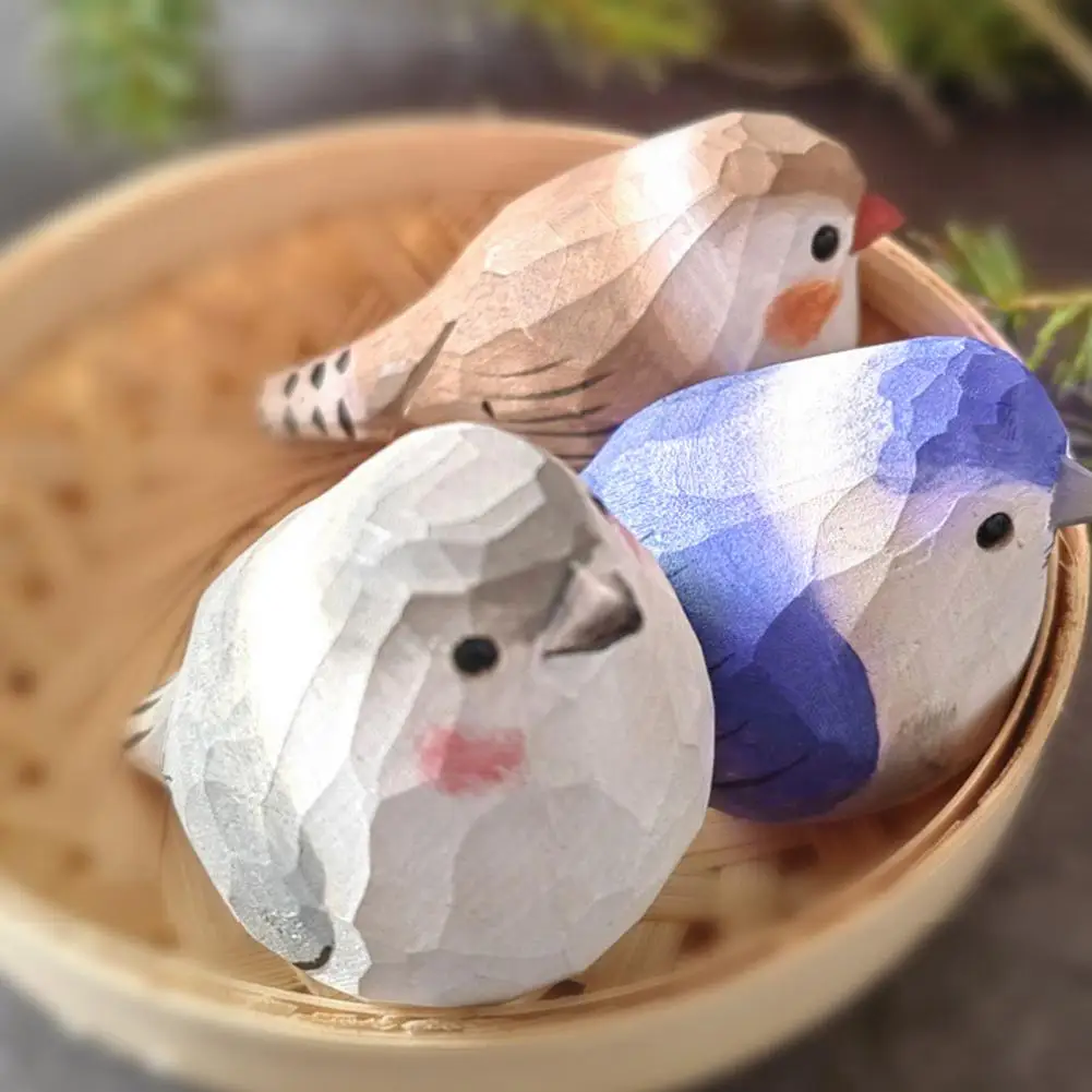 Adorno de Pájaro Tallado a Mano, Decoración de Pájaro de Madera, Figura de Pájaro de Madera Tallada a Mano, Estatua Rústica de Pinzón Cebra Pintada para el Hogar