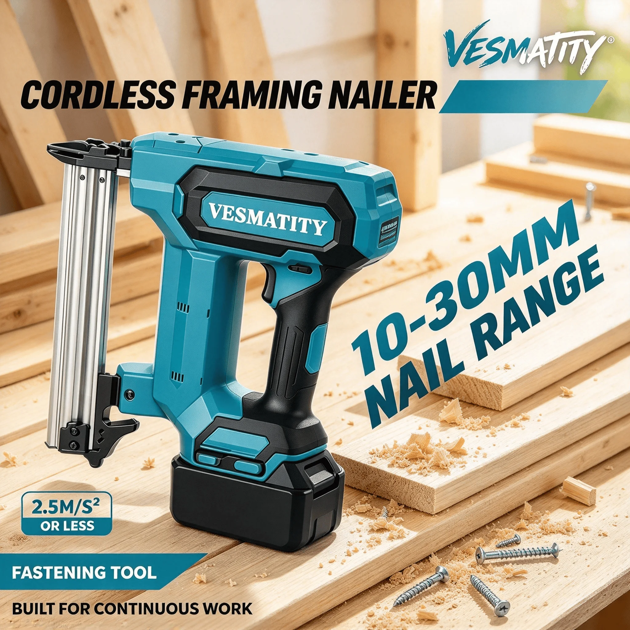 VESMATITY Cordless Nail Gun 100 Nail Heavy Nailer for Flooring Shelving DIY Wood Projects Tool for Makita Battery Pro Turbo Max