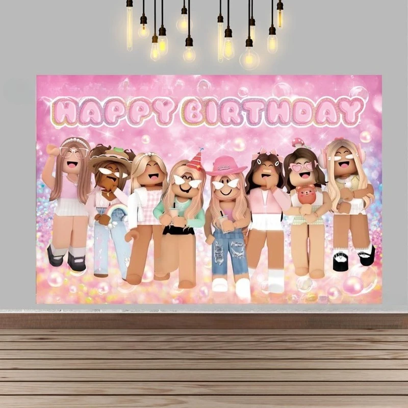 Hot ROBLOX jeu dessin animé thème photographie fond tissu garçons et filles fête d'anniversaire bannière fournitures