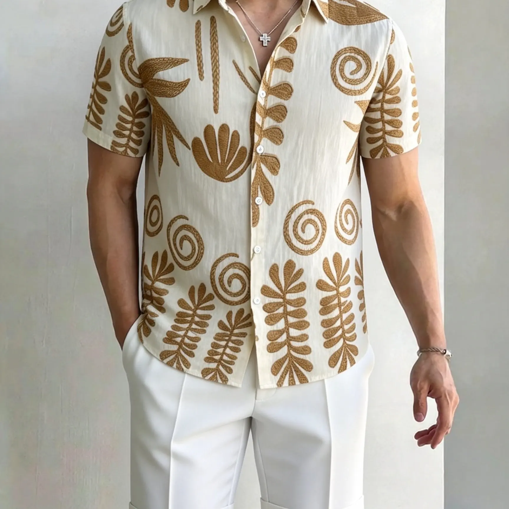

2026 Summer Loose Short Sleeved Shirt for Men Trendy Printed Beach Exclusive Hawaiian Shirts Fashion Casual Business Shirts