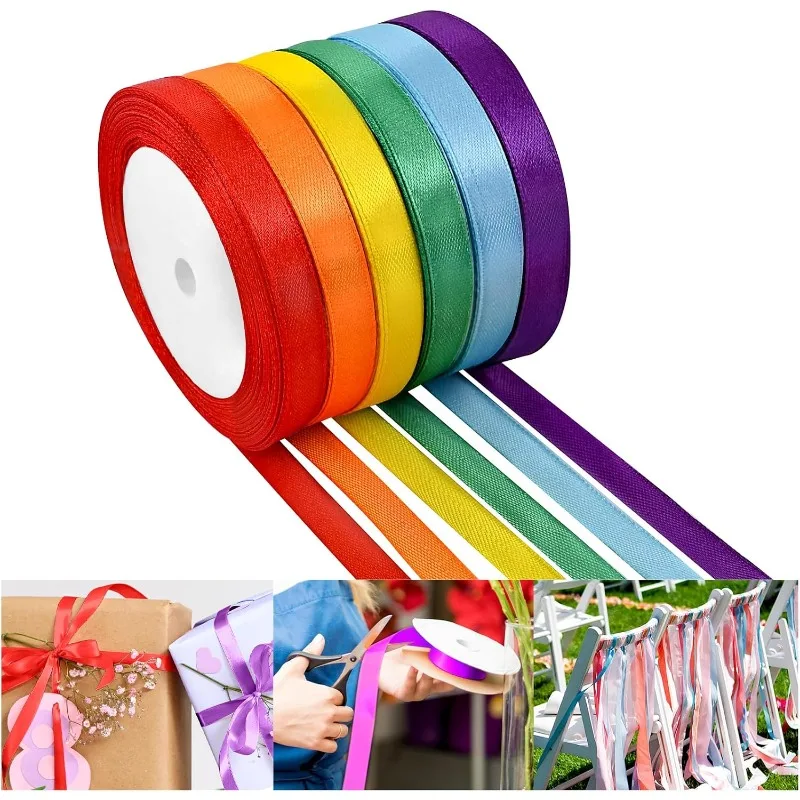25 Yards Regenbogen-Satinband, breites Polyester-Stoffband, Verwendung für Geschenkpapier, Hochzeit, Babyparty, Schleifen, Dekor, Blumenstrauß, Kunsthandwerk