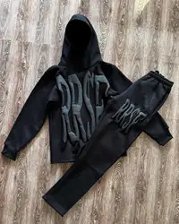 Chándal de espuma con letras 3D para hombre y mujer, conjunto de 2 piezas de chándal Y2k, pantalones de chándal, ropa de calle informal de Hip Hop, Sudadera con capucha de gran tamaño