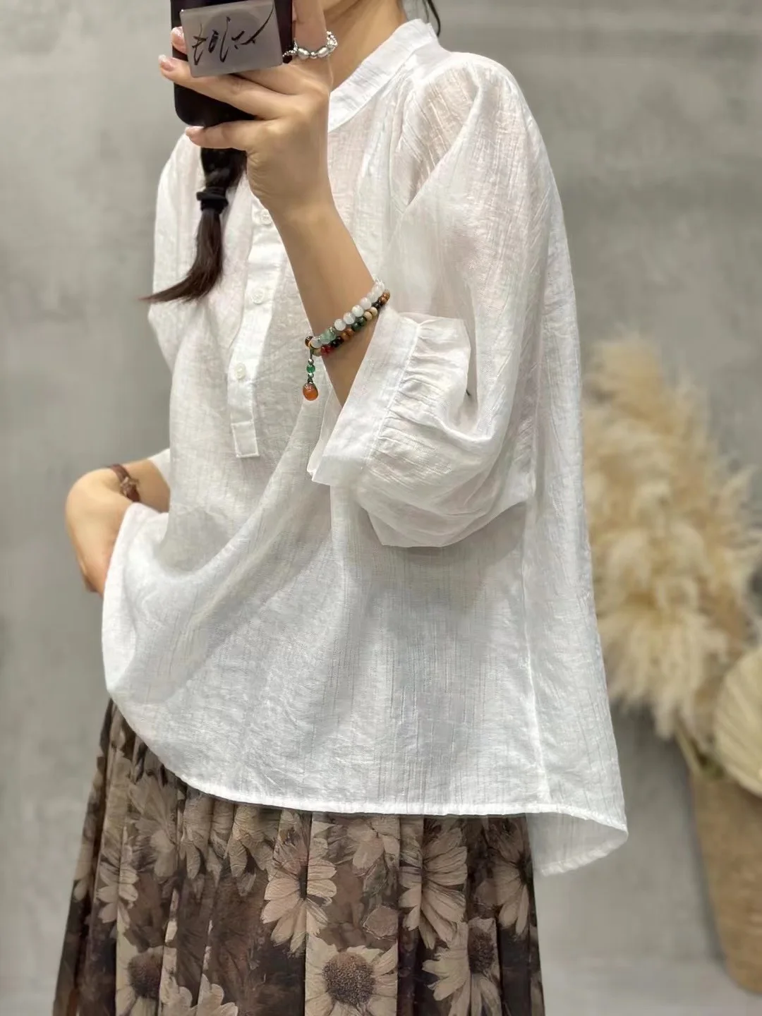 Elegant Cotton Linen Shirts Women Vintage Solid Blouses Shirts Summer Autumn Large Size Tops Japanese vintage clothes