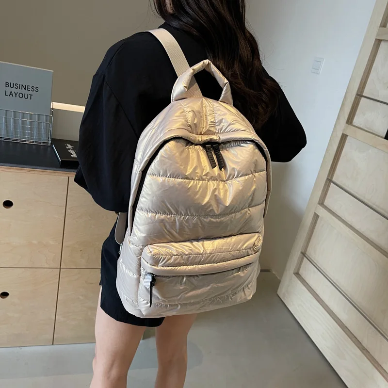 Ins Style Padded Quilted Backpack Multi Color Shiny Space Cotton Bag Light Versatile Student Commute Puffer Backpack