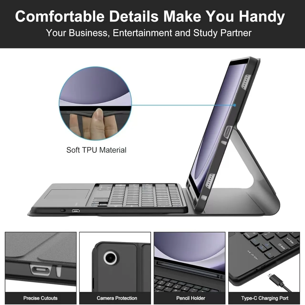 حافظة لهاتف سامسونج جالاكسي تاب A9 بلس 11 بوصة SM-X210N/X216B/X218 لهاتف جالاكسي تاب A9 + 11 بوصة حافظة لوحة مفاتيح وماوس قابلة للإزالة