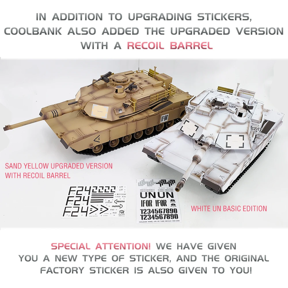 Heng Long RC Tank 1/16 7.0 Abrams UN สีขาว 3918 รุ่น 320 °   ป้อมปืนหมุนสูบบุหรี่รถถังทหารการต่อสู้อินฟราเรด