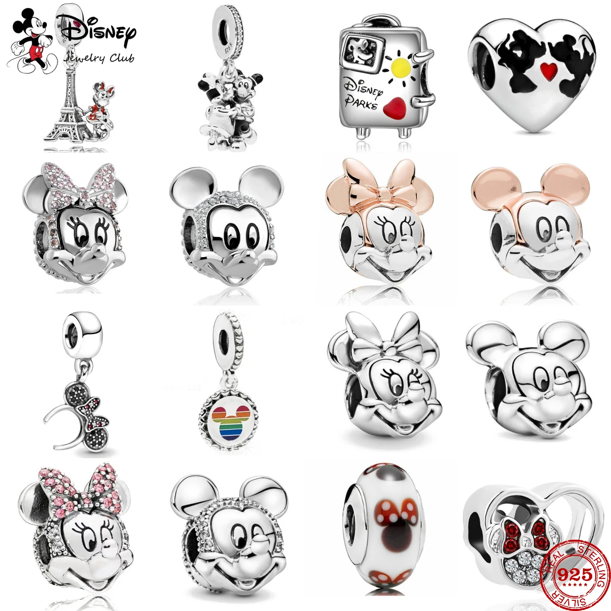 

Hot Sale Miniso Disney Mickey Minnie Clip Glazed Glaze Charms Beads Original 925 Silver Bracelet Necklace Trinkets DIY Jewelry
