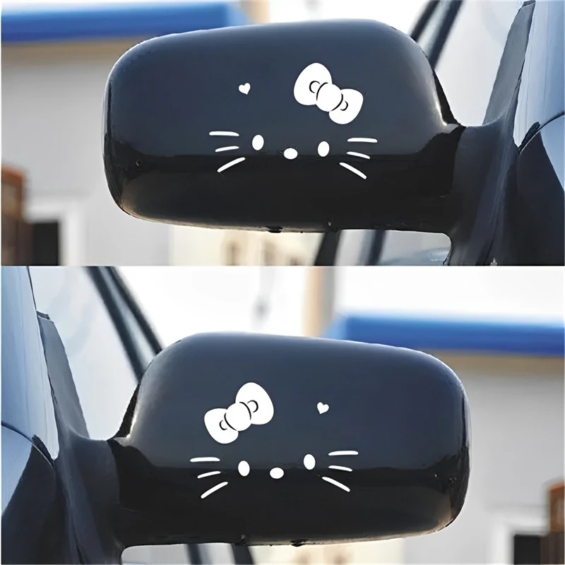 2pcs Sanrio Kawaii Bonjour Kitty Rétroviseur de Voiture de Dessin Animé Autocollant Voiture Miroir Personnalité Autocollant Mignon Autocollant De