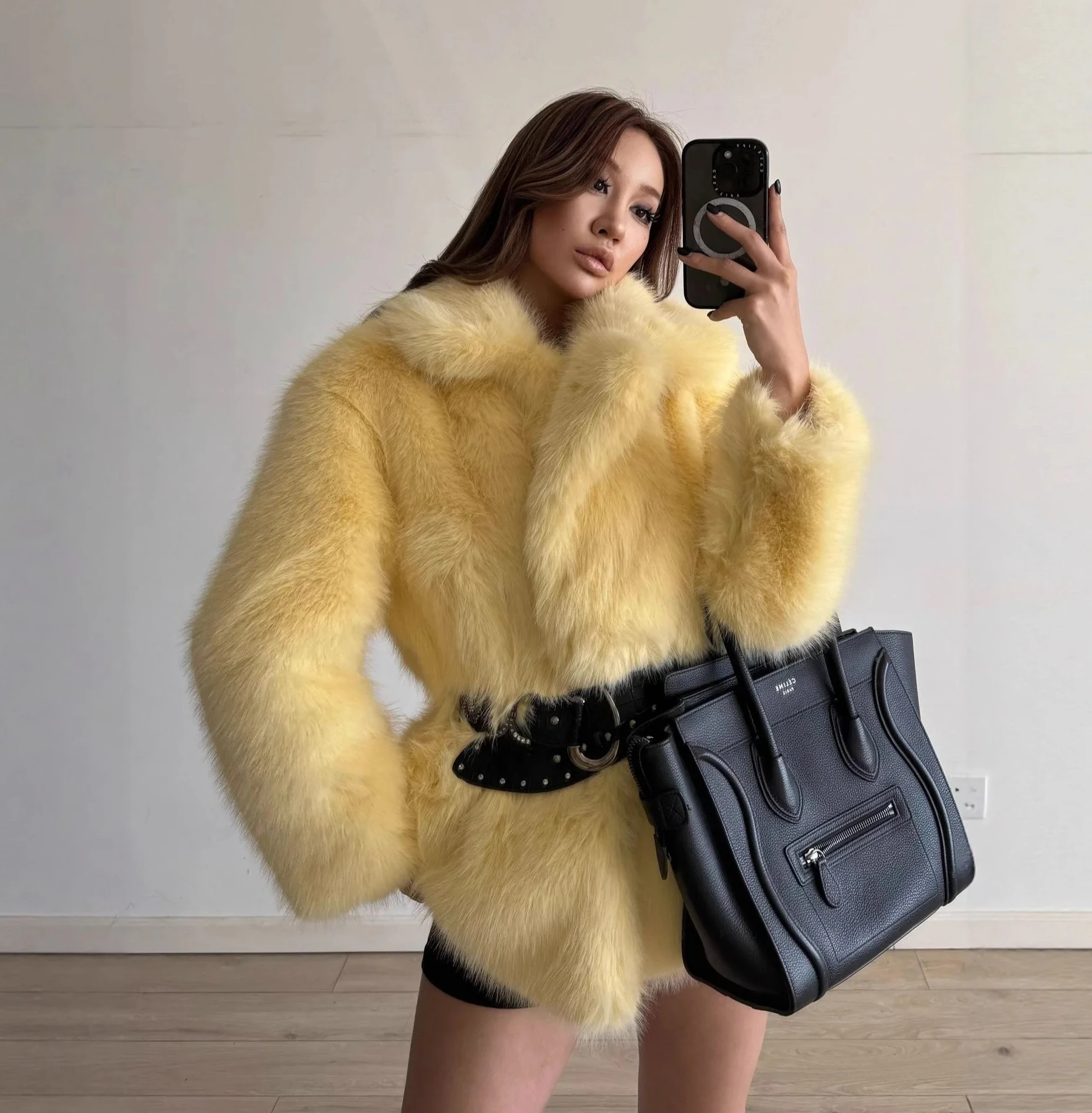 الخريف الشتاء سميكة دعوى طوق فو الفراء معطف المرأة السلس لينة فروي الثعلب الفراء سترة الأزياء أفخم معطف معطف الفرو وهمية