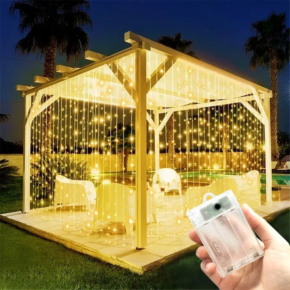 300/600 LED Curtain Fairy Light String Battery Power Outdoor Bedroom Decoration Ramadan Home Decoration Mother's Day Eid Mubarak