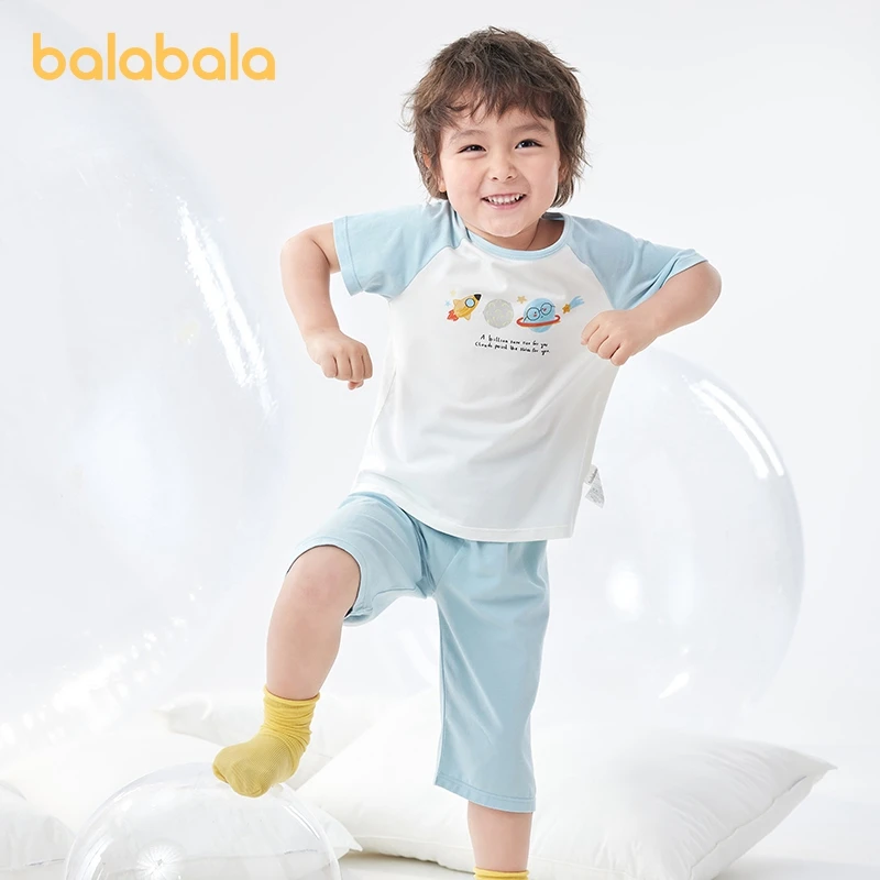 Balabala Baby Pajama Sets Boys Girls 2024 Summer New Air-conditioned Clothing Home Wear Made of Soft Modal Fabric Trendy